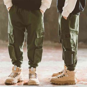 Весенние грузовые брюки мальчик мода свободных спортивных брюк для больших мальчиков Корейский сплошной подросток одежда из хлопка леггинсы 4-16 лет 210622