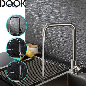 DQOK Black Kitchen Faucets Stainless Steel Kitchen Mixer Single Handle Single Hole Kitchen Faucet Brushed Nickle Mixer Sink Tap 210724