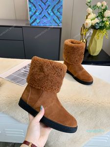 2021 Design Botas de Neve Mulheres Luxe Moda Couro Macio Bota Plana Meninas Casuais Inverno Sapato Brown com Pele Metade Botas Botas Preto Tamanho 35-42