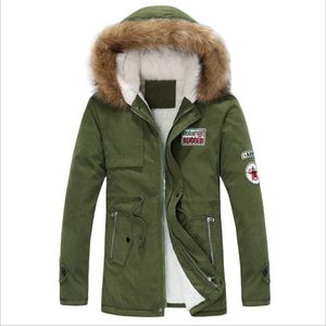 giacca da uomo spessa calda invernale piumino lungo collo di pelliccia verde militare parka in pile di cotone 211214