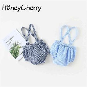 Summer Baby Small Lattice Braces Body Pants Loose Cotton And Thin Pants. Girl Jumpsuit Overalls Kids 210701