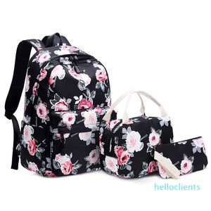 Designer-3pcs/Set Backpack Women Flower Printing Backpacks College School Bags for Teenage Girls Bookbag Laptop Rucksack Travel Daypack