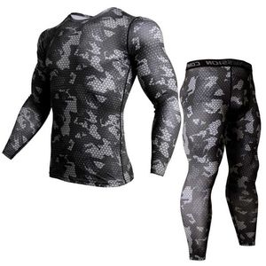 Bielizna termiczna wysypka Zestaw strażniczy MMA Odzież kompresji Legginsy Mężczyźni Koszulka Bodybuilding Koszulka Camouflage Dressuit Men 211103