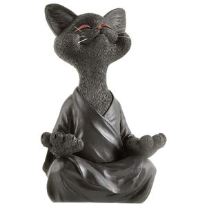 Whimsical Black Buddha Cat Figurine Yoga Collectible Happy Resin Home Decor Art Sculptures Garden Statues Animal Figures