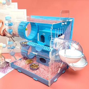 Małe dostawy zwierząt Blue Double Hamster Cage Duży rozmiar Holenderska Pig Akrylowe Pet Nest z x20x30cm