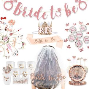 Decorazione per feste Matrimonio Sposa per essere Velo da sposa Piatto di carta Banner Po Puntelli Bouquet Corona Decorazione00