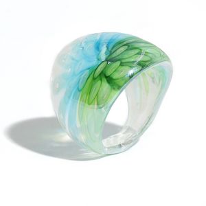 Colorful Transparent Ring Irregular Geometric Flower Pattern Glass Rings for Women Jewelry Party Gift 2021