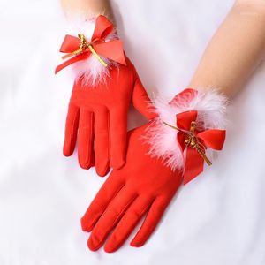 Five Fingers Gloves Cute Feather Bell Dress Christmas Set With Ladies 1 Pair Red Driving Full Finger Mittens