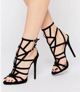 Sandals Buty damskie i letnia obcasy kobiety czarne zamsz gladiator przyjęcie mody