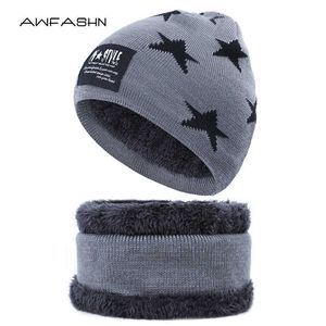 2021 Ny söta barns vinter knit Beanie Ring Scarf 2 stycken Set Boys Girls Fleece Tjock Foder Plus Velvet Warm Hat Kids Cap