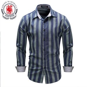 Fredd Marsha Märke Kläder Striped Shirt Mens Långärmad Business Dress Man Casual Shirts Maskulina Camisa Plus Size FM078 210527