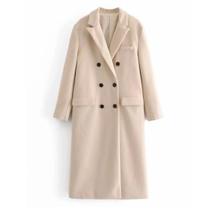 冬の女性エレガントな単純なソリッドカラーロングオーバーコート女性イギリス風二重胸のポケットの装飾ロングコート210520