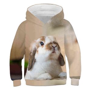 Fall / Winter 2021 Ny Harajuku kanin Hoodie Casual Long Pullover Trend Printing 3D Sweater Sweatshirt Lösa barn 4-14T G1028