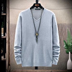 New Cotton Pullover V-neck Men's Sweater Solid Long Sleeve Autumn Slim Hip-hop Sweaters Casual Pull Homme Clothing Y0907