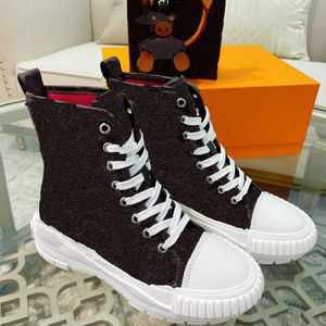 Ny designer Sneaker Casual Skor High-Top Cotton Canvas Kalv Läder Stövlar Chaussures Trainer Plattform Sneakers med Box Storlek 35-45