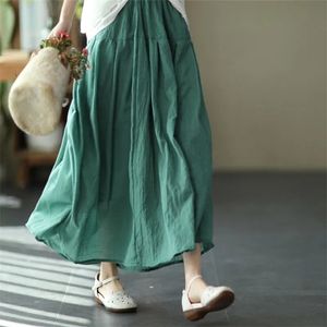 autumn casual temperament double layer cotton and linen skirt ladies large pure color elegant long wome 220312