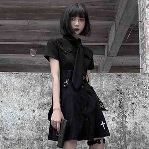 Qweek Women 's Goth Dress 펑크 고딕 하라주쿠 셔츠 드레스 고딕 펑크 록 드레스 Rave Emo Clothes Mall Goth Accessories 210325