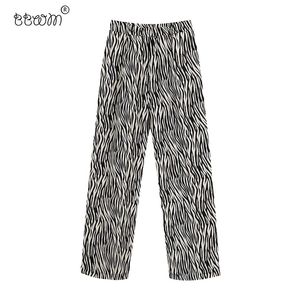 Mulheres Chic Zebra Padrão Imprimir Calças Reta Calças Vintage Feminino Cintura Alta Zíper Fly tornozelo Calças Pantalones Mujer 210520