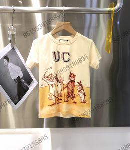 2022ss kids yellow T-Shirt brand designer New Fawn Print Color block Round Neck Short Sleeve T-Shirts summer boys tops and tees kids cotton clothing lovely cat printing