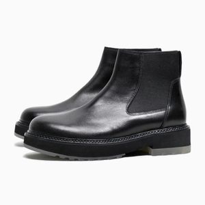 Äkta läder ankel stövlar för män High Top British Mens Luxury Black Boot Höjd ökar