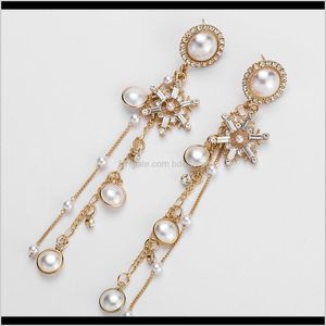 Knot Jewelry Drop Delivery 2021 Blingbling Temperament Snowflake Female Imitation Pearl Gem Tassel Earrings Ladies Fashion Elegant Simple Wil