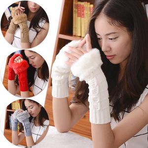 Five Fingers Gloves Wool Knitted Winter Thick Warm Fingerless Mittens Women's Stylish Soft Comfortable Plush Imitation Fur
