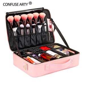 ピンクの化粧バッグプロの大容量便利な旅行化粧品ケース眉毛タトゥーマニキュアツールボックス211009