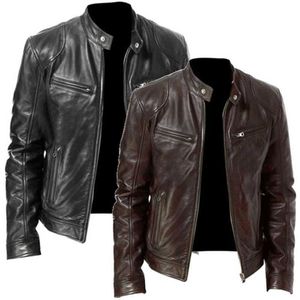 Autumn Men's Casual Fashion Stand Collar Slim PU Leather Jacket Solid Color Leather Jacket Men Anti-wind Motorcycle 211009