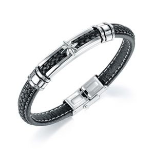 Cyue Europeu Homens Menino Trançado Couro Pulseira Aço Inoxidável Starfish Encantos Botão Botão Moda Jóias Zylb0169