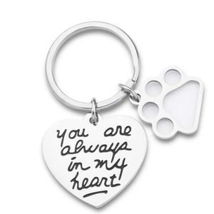 Keychains Pet Dog Memorial Keychain Perdita di regalo ricordo Mourning Jewelry Key Catena portachiavi Sei sempre nel mio cuore Portachiavi