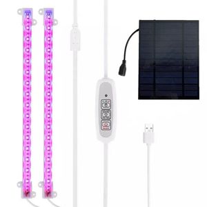 48LED/96LED Solar Powered Grow Light Strips Full Spectrum Timer Bars For Plants With Power Adapter - 48 LED