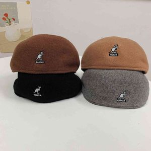 Japansk liten huvudomkrets Kangol Kangaroo Anti-Wear Wool Beret Kvinna Höst och Vinter England Retro Wild Forward Hat Q0703