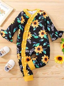 Baby-Jumpsuit mit Blumendruck, kontrastierendem Rüschenbesatz und Volantärmeln SIE