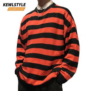 Black Red Striped Knit Sweaters Autumn Winter Crewneck Fashion Long Paragraph Oversized Jumpers Men Women Pullover Clothing MY12 Men's