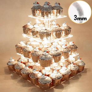 Andere feestelijke feestbenodigdheden Tier Cake Stand Tower Stack Travel Tray Cupcake Holder Wedding Dessert Display Acryl Stands Light String Deco