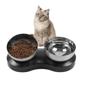 Alimentadores de tigelas de gato alimentos duplos alimentador de tigela de cachorro inoxidável aço elevou sem derramamento de pratos de alimentação de animais de estimação para cachorros gatos pequenos cães