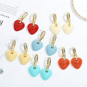 Wholesale red heart shaped earrings for sale - Group buy Red Heart Shaped Drop Chain Earrings for Women Trendy Double Layer Chain Irregular Earrings Jewelry Brincos