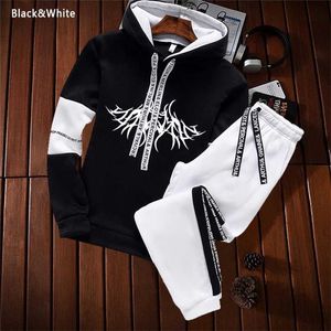 Men's Sweatshirt Sets Hoodies+Sweatpants Tracksuit 2 Piece Outfits Boy Hoody Jogger Suit Male Pullover Winter Streetwear Clothes 211109