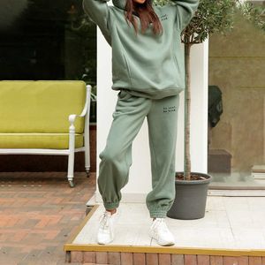 Hoodie lose Trainingsanzüge für Streetwear Girls Joggers Elastische Taille Pants Oversize Front Tasche Anzüge Weibliche Fleece-Sets 210930
