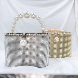 Damen-Clutch für Hochzeit, luxuriöse Damen-Geldbörse und Handtasche für Abendpartys, modische Clutch mit Perlengriff und silbernem Kristall