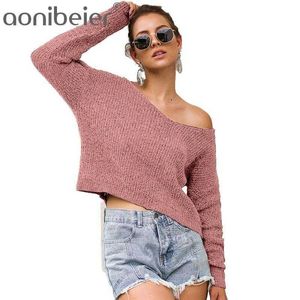 Aonobeier Black Sexy V-шеи короткий вязаный свитер женщин топы женские пуловеры зима с длинным рукавом повседневная свободная рождественская джемпер 210604