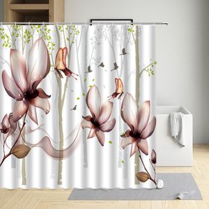 Rideaux de douche Rideau de fleurs LIS DANDLION WHITE Lotus Rose Decor de la salle de bain Ensembles Tissu lavable en polyester imperméable