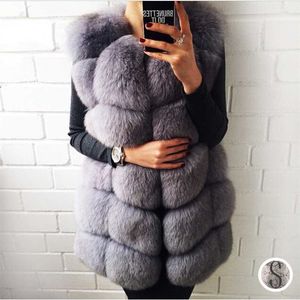TRODEAM 70cm Long Faux Fur Vest For Women Genuine Leather Coats Winter Female Fur Jacket Luxury Outerwear Customize 211019
