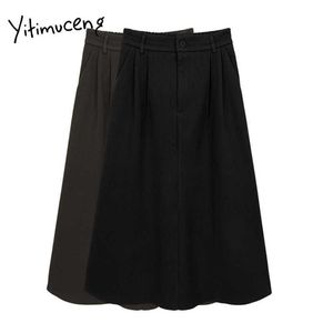 Yitimucengブラックジッパーポケットボタンアップスカート女性ハイウエストミニAラインソリッド夏韓国のファッションスカート210601