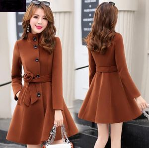 Women wool Outerwear Autumn Winter Clothing Korea Fashion Belt Warm Woolen Dress Blends Slim Female Elegant Coat 899i Women's Wool