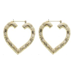 Hoop & Huggie Vintage Fashion Women Jewelry Bamboo Tube Gold Color Heart Shaped Earring