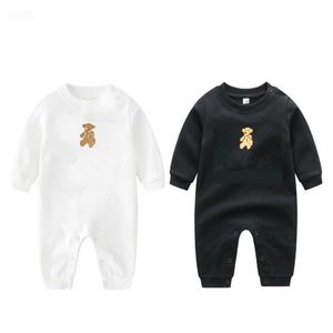 Verão recém-nascido bebê romper algodão algodão meninos macacão ouro pequeno urso dos desenhos animados manga comprida o-pescoço meninas crianças bodysuit