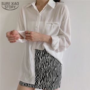 Корейский свободные топы кнопка кардиган женские рубашки сплошной с длинным рукавом шифоновая блузка повседневная Feminina Blusa 11289 210508
