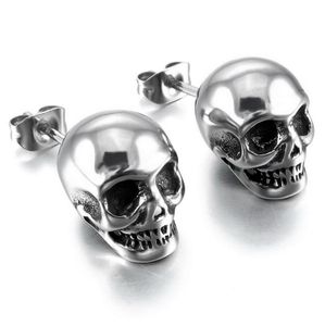 Vintage Męskie stadniny ze stali nierdzewnej Gothic Skull Punk Rock Ear Piercing Kolczyki Srebrny Ton z aksamitną torbą