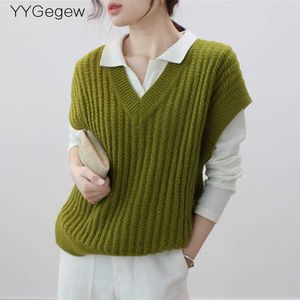 Yygegew Cashmere Mohair秋冬のセーターベストプルオーバー女性長袖の特大の高首ベーシックシックな特大セーター211008